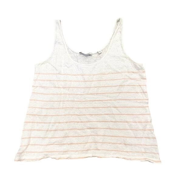 VINCE. 100% Linen White Orange Skinny Stripe Tank Top/Cami Beach Coastal Size M - Picture 1 of 7